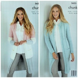 King Cole 5623 Knitting Pattern Womens Easy Knit Long Cardigans in Timesless Chunky