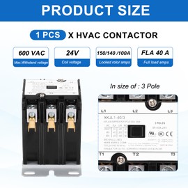 DMiotech HVAC Contactor, 3 Pole FLA 40 Amps 24V Coil Air Conditioner Contactor Compressor Condenser Motor AC Definite Purpose Contactor, UL Listed