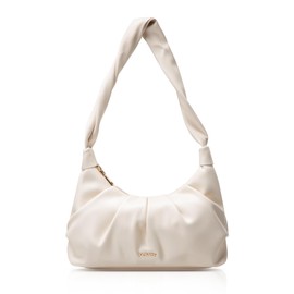 Vulkitty Small Shoulder Bag Women's Hobos Bag Dumpling Handbags for Women PU Leather Clutch with Zipper, White