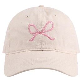 Trendy Hat Women Bow Embroider Baseball Cap Summer Bow Aesthetic Y2k Sun Hat Preppy Coquette Y2k Accessories Beach, A-beige&pink, Medium