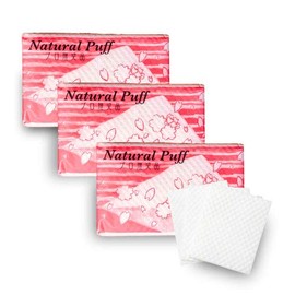 Acolle Natural Puff, 50 Pieces, Made in Japan, Made with 100% Wood Pulp, Fiber Free (Set of 3)