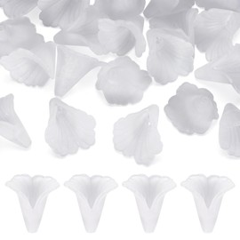 Pandahall 20pcs White Frosted Acrylic Flower Bead Caps Acrylic Flower Spacer Beads Floral End Caps 20x20mm for Women Bracelet Earring Jewelry Making