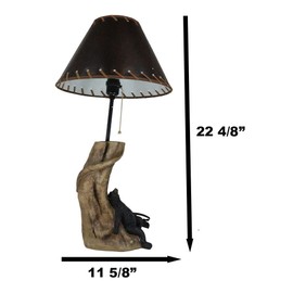 Ebros 'Summer Naps' Rustic Forest Black Bear Sleeping On Tree Log Hand Painted Resin Desktop Table Lamp with Faux Leather Shade Country Western Cabin Lodge Cottage Home Decor Accent