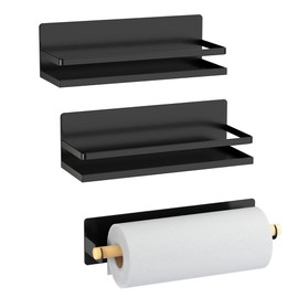 SlimmKISS Magnetic Spice Rack Holder Paper Towel Holder with Hook for Refrigerator Fridge Organizer for Kitchen, Space Saver Container for Kitchen/Apartment, Drill Free, Black，3 Packs