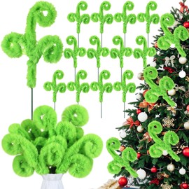 Daifunli 30 Pcs Christmas Tree Topper 12 Inch Tree Decorations Lime Green Furry Christmas Picks Furry Spiral Curly Picks Sprays Topper for Filler Wreath Vase Filler Branches Home Decor