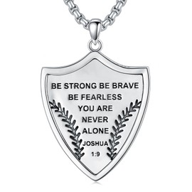 CEKAMA Knights Templar Cross Necklace for Men Joshua 1:9 Christian Medieval Knight Amulet 925 Sterling Silver Men's Verse Bible Armor of God Necklace Religious Jewelry Gifts for Men Women