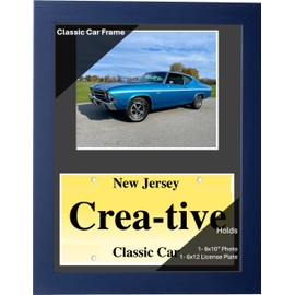 Creative Picture Frames 8x10 Candy Blue Classic Car Frame with 6x12 License Plate Frame Display with Black Mat