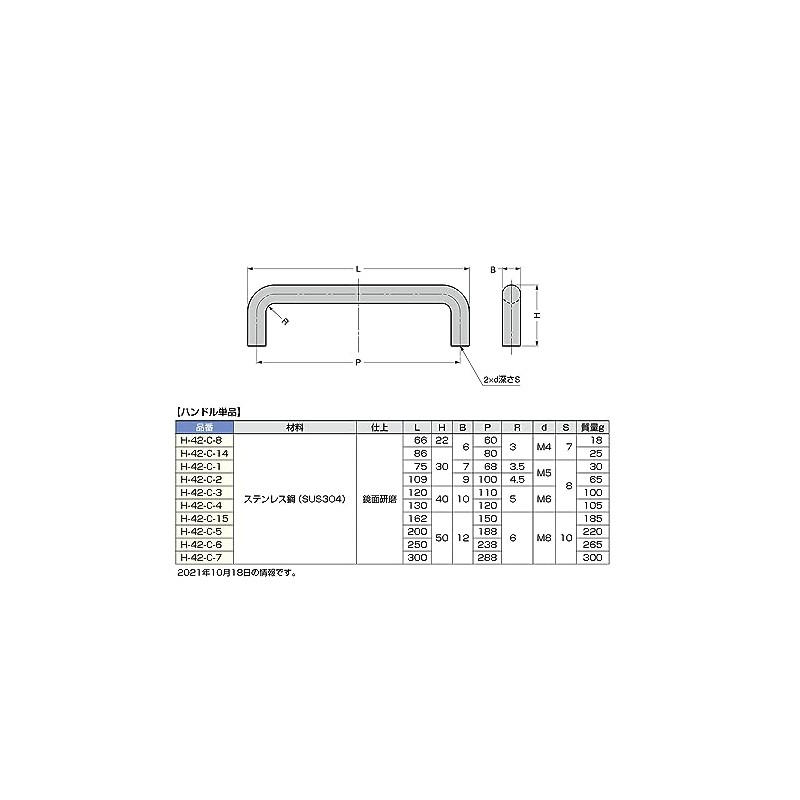 Sugatsune Industry H-42-C Type H-42-C-8 Stainless Steel Handle
