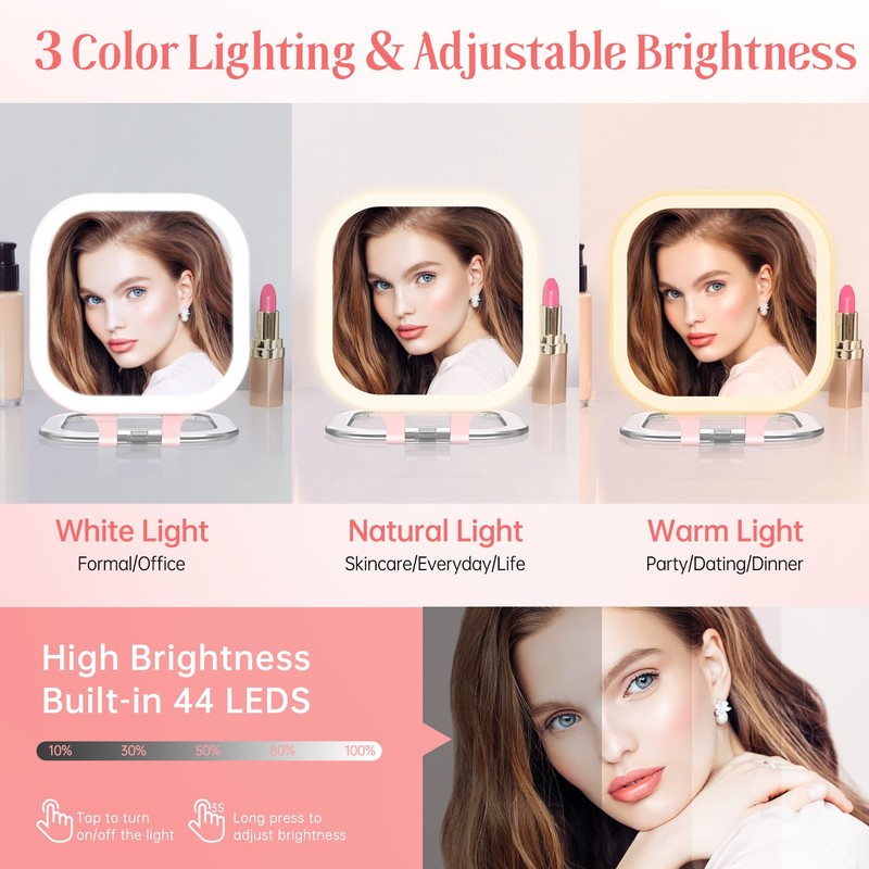FASCINATE 10X Magnification Compact Travel Makeup Mirror with Lights and