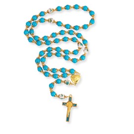 Nazareth Store Saint Benedict 10mm Glass Rosary Beads Catholic Necklace Flowers Mystery Bead Miraculous Medal Locket Cross Prayer Rosarios Catolicos (Turquoise)
