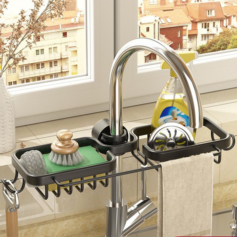 Faucet Drying Basket Aluminum Versatile Rustproof Sink Storage Holder Sponge