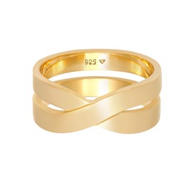 Kuzzoi 0610782720 Men's Band Ring 925 Sterling Silver Gold-Plated Wide Silver Ring (9 mm) in Curved Design, Golden Ring for Men Polished Ring Size 60 - 66, Sterling Silver