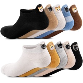 Sureio 10 Pairs No Show Ankle Kawaii Socks Embroidered Funny Low Cut Socks Cute Cat Socks for Women Soft Comfortable Animal Socks for Women, Multicolor
