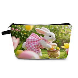 YULUENZE Cute Bunny Makeup Bag Toiletry Organizer Zipper Pouch Cute Bunny Small Cosmetic Bag Easter Present for Women Friends