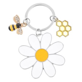 oruola 2pcs Daisy Keychain, Bee Keychain With Daisy,Teacher Keychain for Mom Aunt Daughter,Bee Teacher Gifts for Women Flower Lovers Bag Purse Wallet Handbags Backpack Accessories