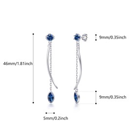 PHNIBIRD 925 Sterling Silver Hypoallergenic Drop Earrings Long Hanging with Birthstone Elegant Earrings Jewellery Gift for Women Girlfriend Mum Girls, Sterling Silver, Cubic Zirconia