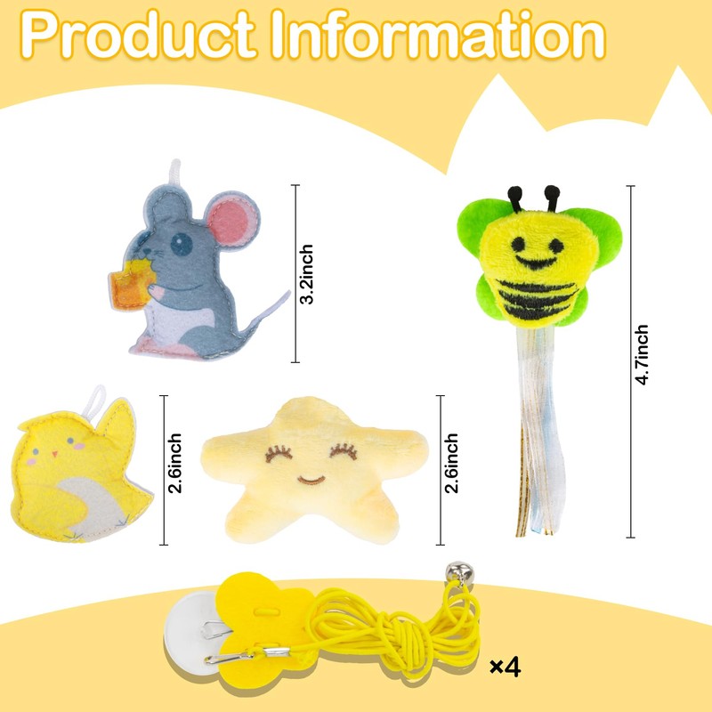RAINFLOW 4PCS Interactive Cat Toys -Retractable Indoor Teaser Cat Toys