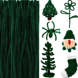 RoundFunny 100 Pcs Extra Long Pipe Cleaners Chenille Stem 6 mm x 24 Inch Pipe Cleaners Craft Supplies Fuzzy Sticks for Hair DIY Arts Crafts Project(Green)