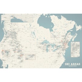 North America Ski Resorts Map 24x36 Poster (Beige & Opal Blue)