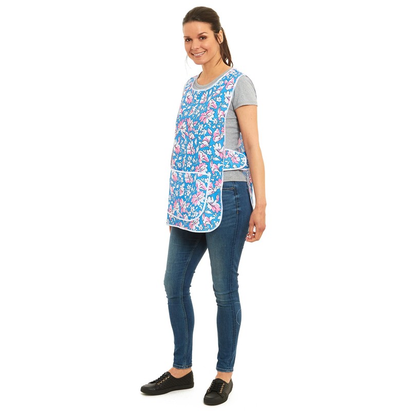 Ladies Floral Design With Piping Tabard Apron Overalls Front Pocket