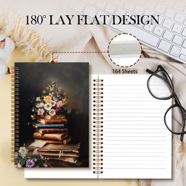 OINDADE Vintage Book Flower Notebook Journal, Dark Academia Floral Spiral Notebook, Vintage Cottagecore Floral Notebooks Gifts for Bookish Women, Book Lovers Gifts School Office Supplies,6x8.2In