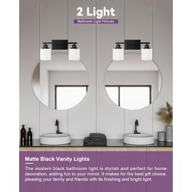 Sailstar Bathroom Light Fixtures Over Mirror, Bathroom Vanity Light 2-Light, Anti-Rust Matte Black, Modern Bathroom Lights Wall Mount with Milky White Glass Shades, E26 Base Vanity Lighting