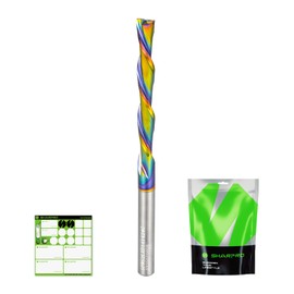 Sharpro 1/4 Downcut Router Bit 1/4 Shank, Spiral CNC Router Bits with Coating, Down Cut Carbide End Mills for Woodcraft, Engraving, Mortising, Acrylic and Aluminum,2" CL,4" OVL