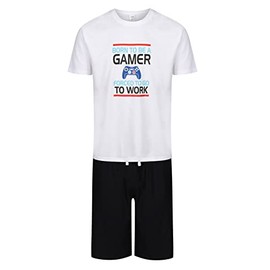 Label Cutters Mens Short Pyjamas Funny Novelty Designs 2PC Night WEAR PJ Sets M,L,XL,XXL New (White - Born to Be A Gamer - XL)