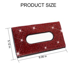 Sandfren Bling Car Sun Visor Tissue Box Holder, Crystal Rhinestone Leather Vehicle Paper Towel Cover Case, Glitter Diamond Auto Napkin Clip Accessories, Universal for SUV, Sedan, Truck (Red/Black)