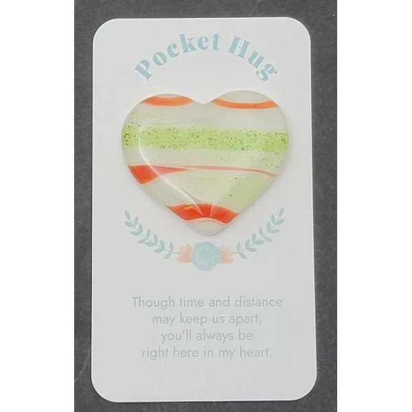 Handmade One FIESTA Pocket Hug Handmade Fused Glass Heart Ornament