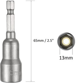 Fixinus Impact Driver Bit 13mm, Magnetic 1/4" Hex Shank Quick-Change Nut Setter Drill Bit Metric Socket, 65mm Length
