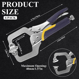 6 Pack 6 Inch Locking C Clamp, Locking Pliers Adjustable Welding Clamp with Regular Tip and Swivel Pad for Shop Home Farm and Auto Workshop Woodworking, Cabinetry, Repair