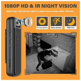 SRIKEKL 1080P Body Cameras with Audio and Video, Support 5-6 Hours Recording, WIFI Hotspot,Mini Body Cam for Daily Record, Indoor/Outdoor, Law Enforcment(64GB)