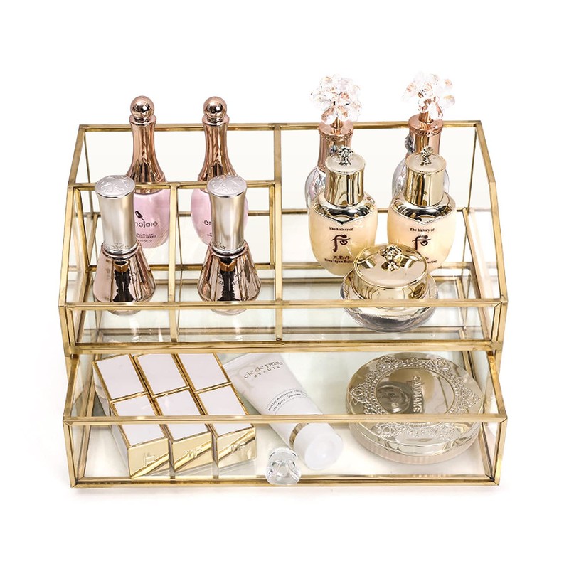 bofeiull Glass Makeup Brush Holder, Makeup Brush Organizer Jewelry Display