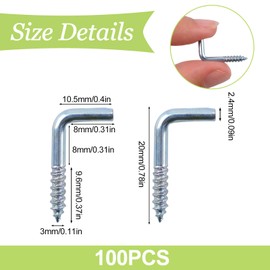 UFURMATE Screw Hooks, Galvanized L-Shaped Hooks, Right Angle Hooks, Self Tapping Screw Hooks for Indoor and Outdoor Use, Pack of 100