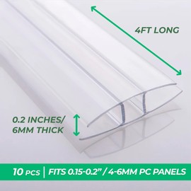 Polycarbonate Greenhouse Panels (H Connectors) - 0.2" Thick, Fit 6mm or 4mm Twin-Wall Polycarbonate Panels, Join 2 Pieces of Panels Together, 4-Foot Length, 10 Pieces (H Connectors 6mm, 4ft)