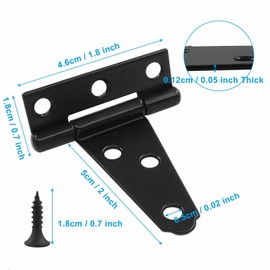Cjueiom 6 Pcs Shed Door Hinges, 2 Inch / 50mm T Strap Hinges with Screws, Heavy Duty Black Hinges for Wood Bran Doors, Graden Fences, Wooden Gate and Shed