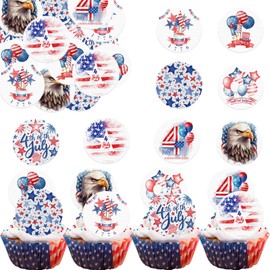Fyeoxle 36PCS Edible Independence Day Cupcake Toppers Wafer Paper 4th of July American National Day Cupcake Toppers Edible USA Cupcake Picks for Patriotic Theme Party Decor Supplies (Pattern 1)