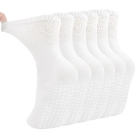 LIFPAU Pilates Socks Women Non Slip Grip Yoga Socks 3 Pairs Mid Calf Grippy Socks Non-Binding Top for Ladies Barre Dance 5-8(White*3)