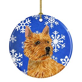 Caroline's Treasures SS4637-CO1 Norwich Terrier Winter Snowflakes Holiday Christmas Ceramic Ornament SS4637, 3 in, Multicolor