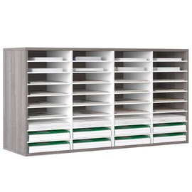 EasyPAG 36-Slot Heavy Duty MDF Mail Sorter Organizer - Adjustable Literature File Cabinet for Office, Classroom & Mailrooms, 500 Sheets/Slot Capacity (EPA Certified, Waterproof), Retro Gray/White