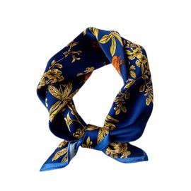 PHDuLac 100% Natural Mulberry Silk -Small Square 21” Lightweight Neckerchief Head Scarf Business Man Woman -Breathable Traditional Printed Royal Blue Floral Pattern with Gift Packed