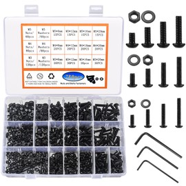 Pack of 780 Allen Screws and Nuts and Washers M3 M4 M5 Black Rounded Head Screws and Nuts Threaded Machine Hex Screws with Nuts and Washers