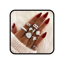 Flower Joint Rings V Shape Set Carved Chain Jewellery for Women Girls (Pack of 8), Made of gold, silver