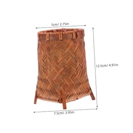 Operitacx Sustainable Bamboo Pen Holder Wooden Pencil Cup Woven Desktop Organizer Natural Wood Makeup Brush Organizer Home Storage