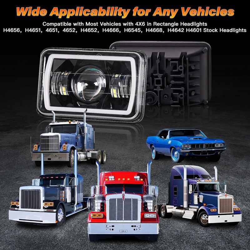 BAOLICY 4x6In LED Headlights DOT Approved 2PCS Hi/Low Beam White/Amber