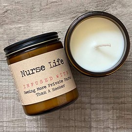 Nurse Life Infused With Seeing More Private Parts Than A Hooker | Premium Soy Wax Candle | The Snarky Mermaid | Amber Jar Candle | Made in USA | Snarky Candles | Scented Candles For Women And Men