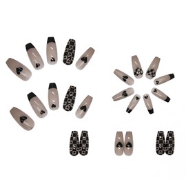 Set of 24 Nail Tips, High Quality Lady, Black Pattern, Length, Designed for Spring and Summer
