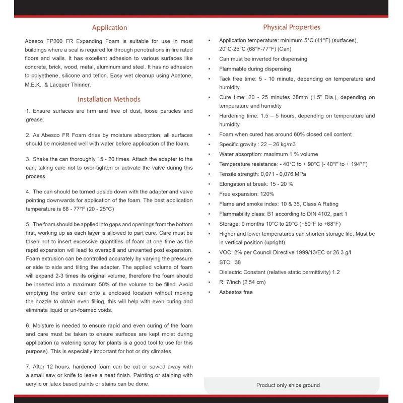 Abesco FP200 Fire Rated Expanding Foam Prevent Fire & Smoke