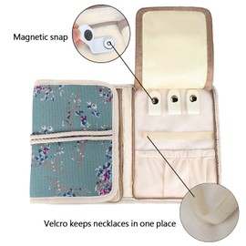 Teamoy Jewellery Roll, Travel Jewellery Organiser for Necklaces, Earrings, Bracelets, Brooches and more, Jewellery Wrap with Various Departments, Plum Flowers